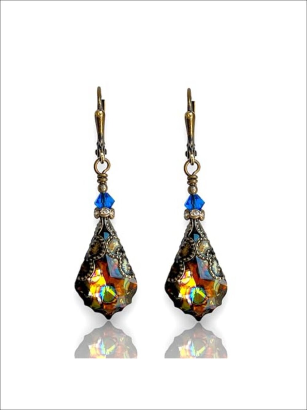 Vintage Victorian Crystal Dangle Drop Earrings Leverback Women